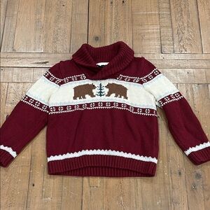 Janie and jack brown bear cowl neck fairisle sweater kids size 2T